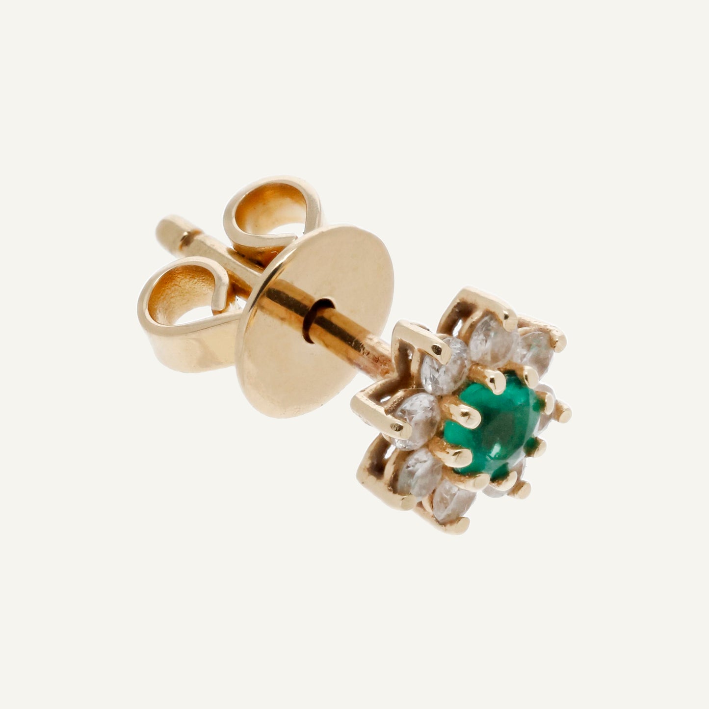 ARETE FLOR ESMERALDA Y DIAMANTES ORO 18K