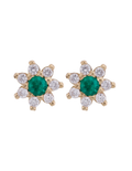 PAR DE FLORES ESMERALDA CON DIAMANTES 7 PÉTALOS