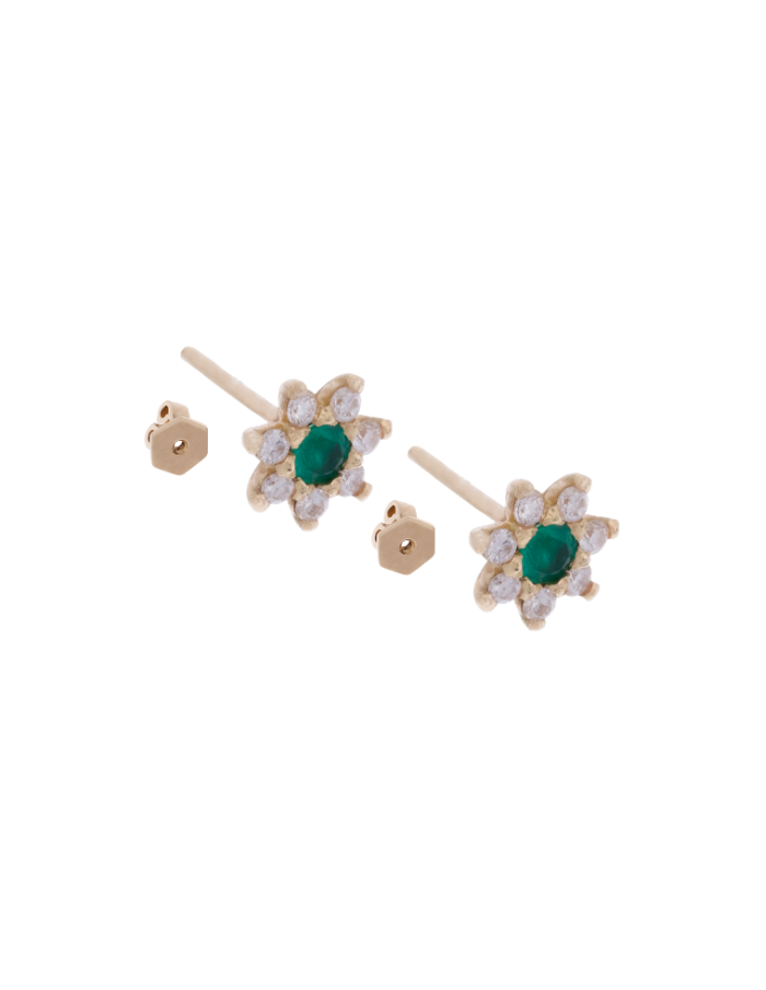 PAR DE FLORES ESMERALDA CON DIAMANTES 7 PÉTALOS