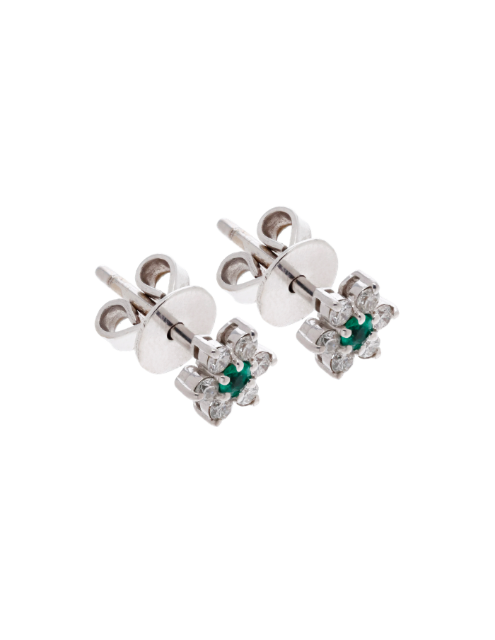 PAR DE FLOR ESMERALDA Y DIAMANTES 6 PÉTALOS