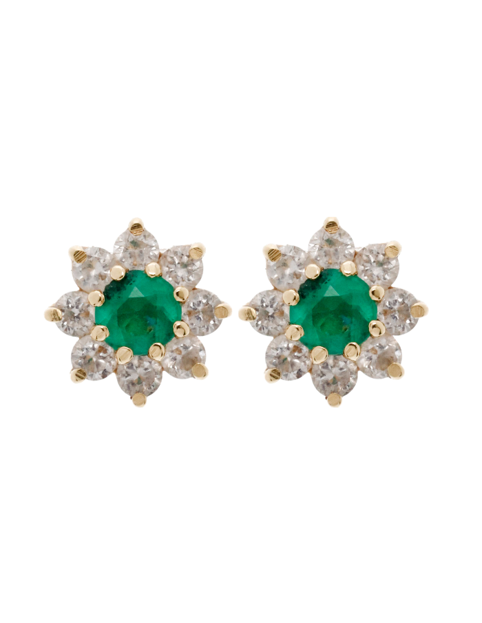 PAR DE FLORES ESMERALDA DIAMANTES 8 PÉTALOS