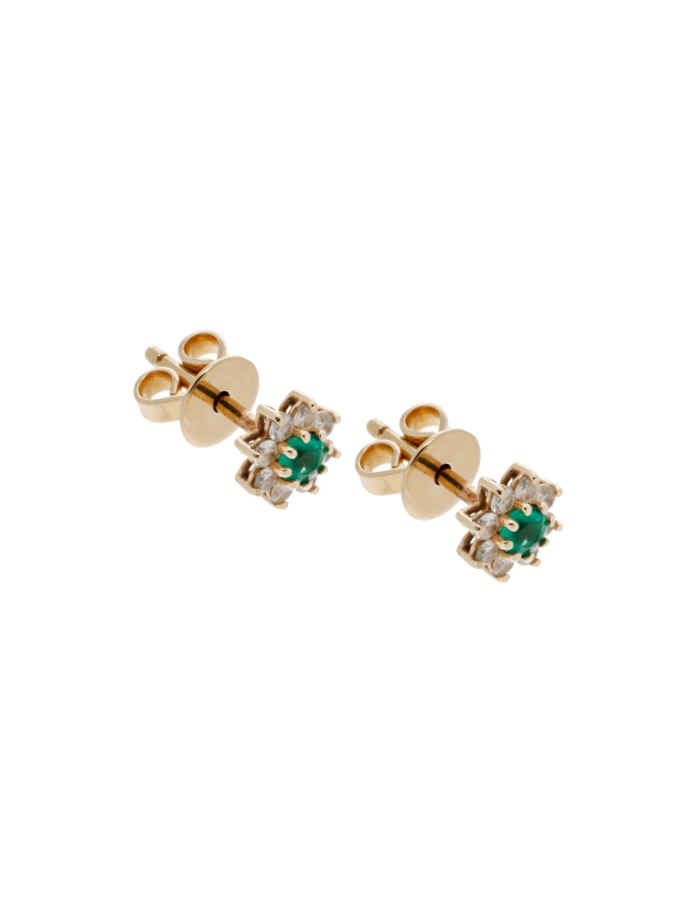 PAR DE FLORES ESMERALDA DIAMANTES 8 PÉTALOS