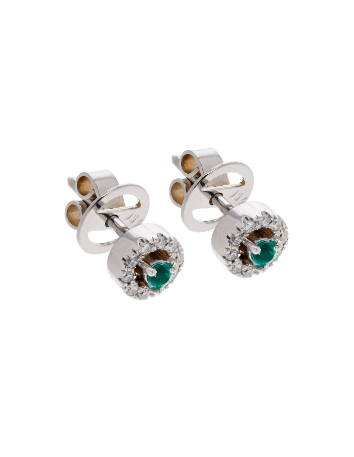 PAR DE ARETAS ESMERALDA HALO DIAMANTES