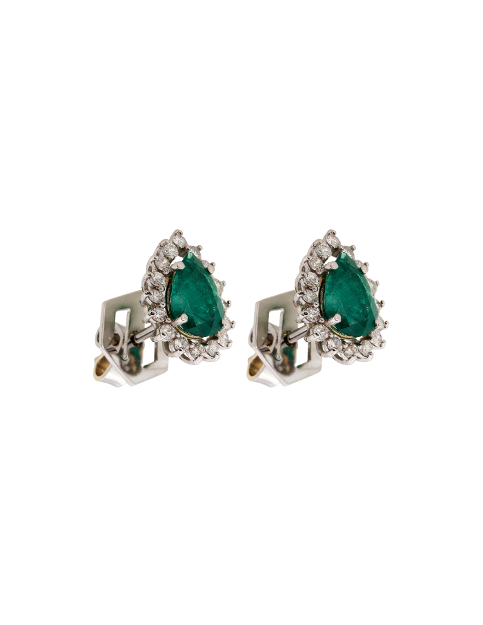 PAR ARETAS GOTA ESMERALDA CLUSTER DIAMANTES