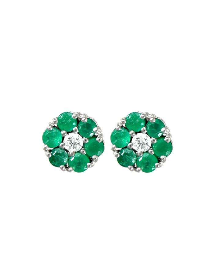 PAR DE ARETAS FLOR ESMERALDAS CENTRO DIAMANTES