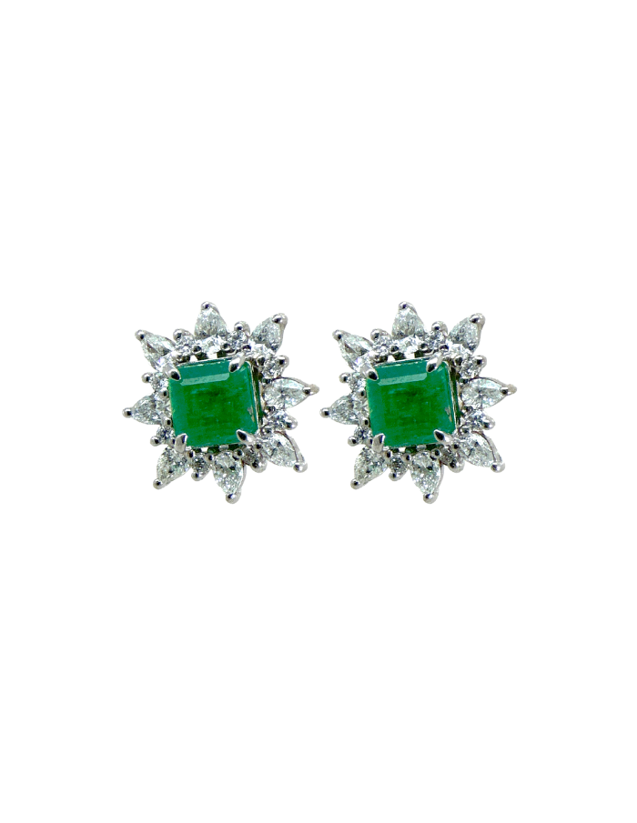 PAR DE ESMERALDAS CUADRADAS CON JACKET DIAMANTES GOTA