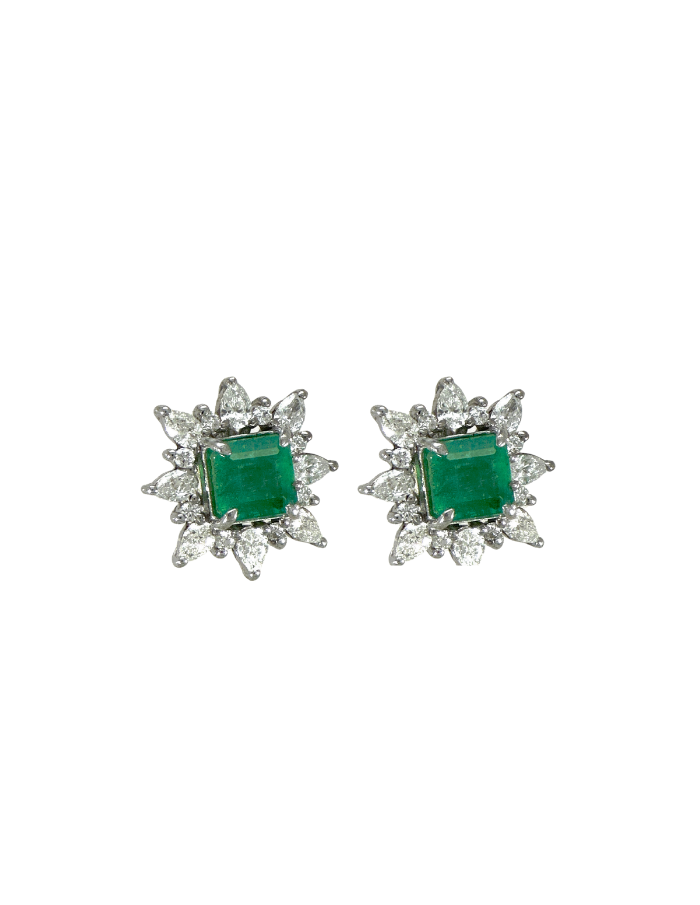 PAR DE ESMERALDAS CUADRADAS CON JACKET DIAMANTES GOTA