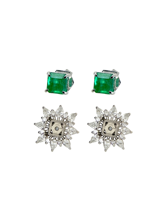 PAR DE ESMERALDAS CUADRADAS CON JACKET DIAMANTES GOTA