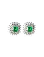 PAR DE ARETAS ESMERALDAS CUADRADAS DOBLE CLUSTER DIAMANTES OB
