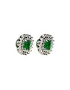 PAR DE ARETAS ESMERALDAS CUADRADAS DOBLE CLUSTER DIAMANTES OB