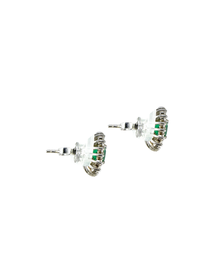 PAR DE ARETAS ESMERALDAS CUADRADAS DOBLE CLUSTER DIAMANTES OB