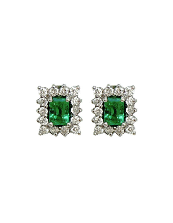 PAR ESMERALDAS RECTANGULARES CLUSTER DIAMANTES
