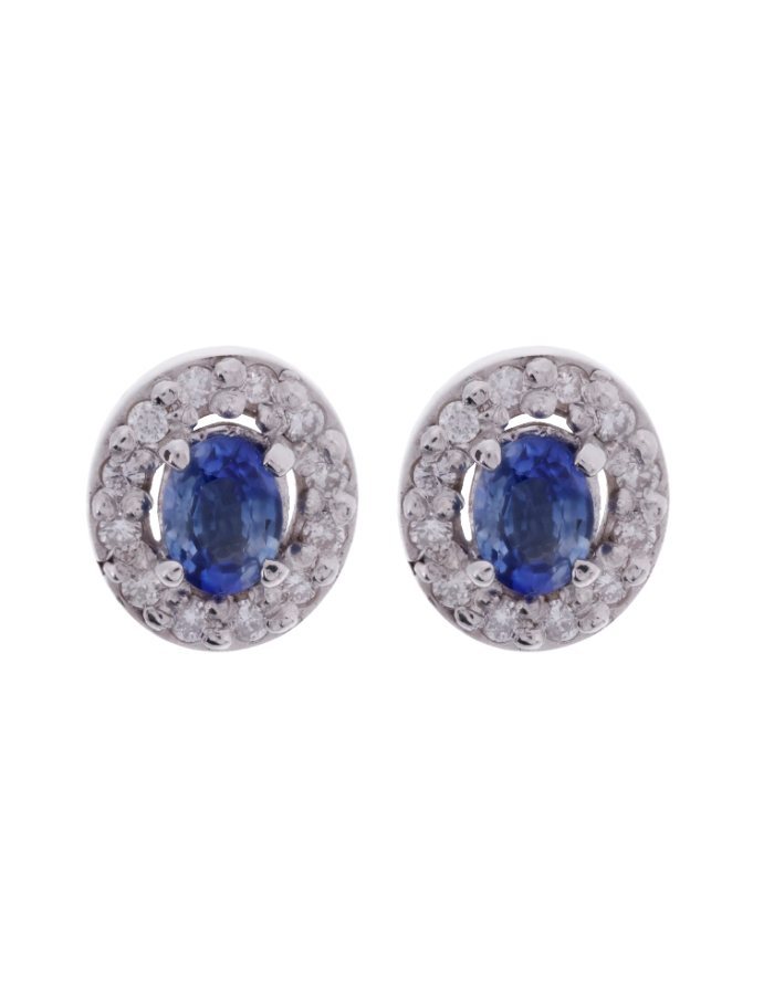 PAR DE ZAFIROS OVALADOS HALO DIAMANTES
