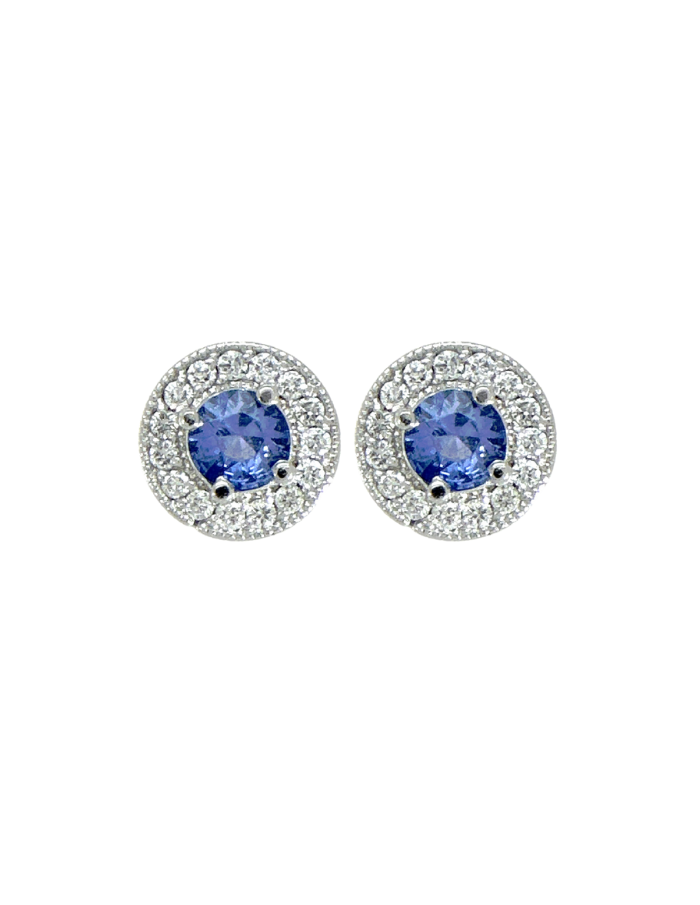 PAR ZAFIROS REDONDOS HALO DIAMANTES
