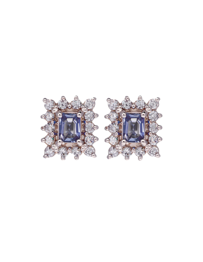 PAR DE ARETAS ZAFIROS CLUSTER DIAMANTES