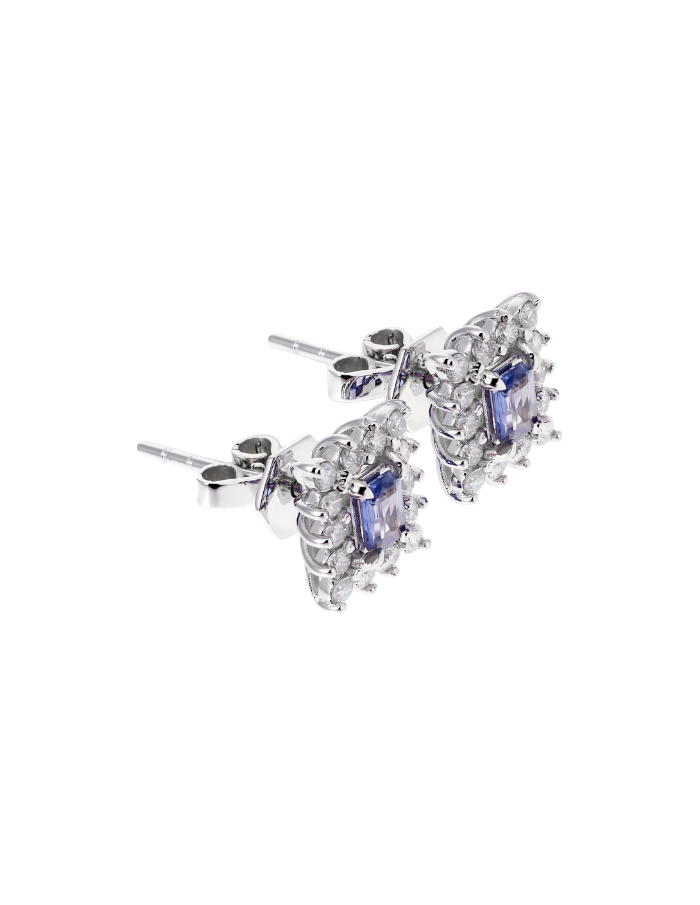 PAR DE ARETAS ZAFIROS CLUSTER DIAMANTES