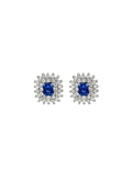 PAR DE ARETAS ZAFIROS  DOBLE CLUSTER DIAMANTES