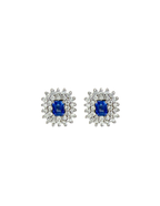 PAR DE ARETAS ZAFIROS  DOBLE CLUSTER DIAMANTES