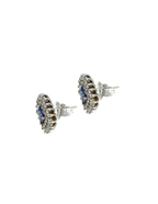 PAR DE ARETAS ZAFIROS  DOBLE CLUSTER DIAMANTES