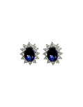 PAR ARETAS ZAFIROS OVALADOS CLUSTER DIAMANTES