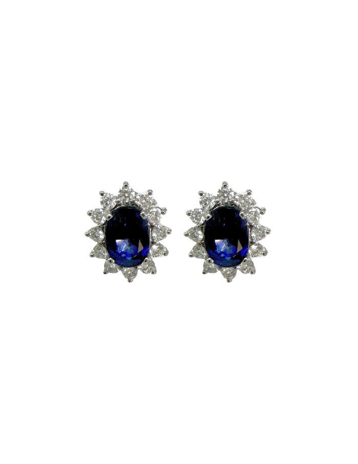 PAR ARETAS ZAFIROS OVALADOS CLUSTER DIAMANTES