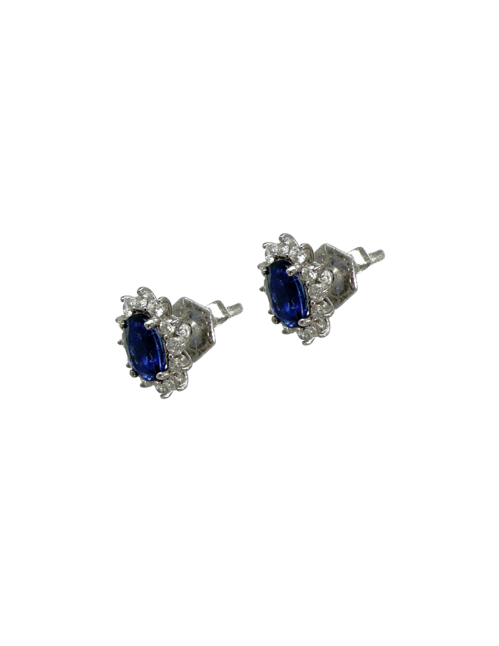 PAR ARETAS ZAFIROS OVALADOS CLUSTER DIAMANTES