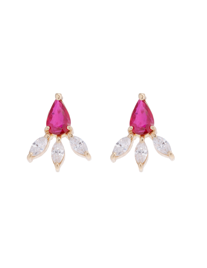 PAR DE GOTAS RUBí CON 3 DIAMANTES MARQUISSE