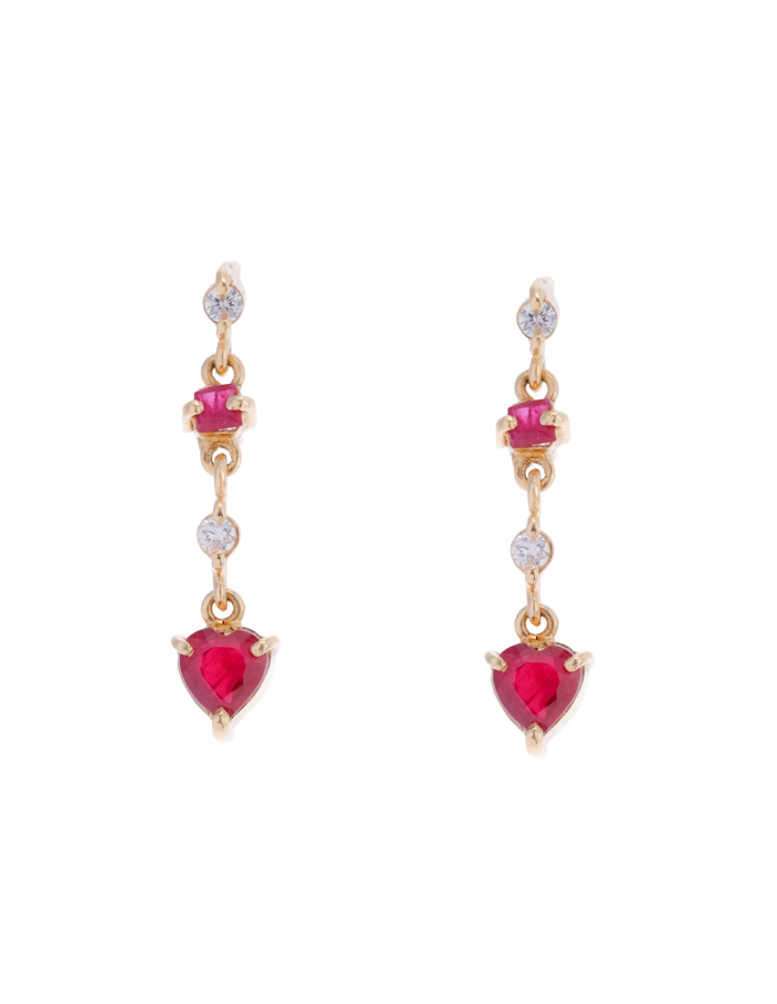 PAR DE TIRA DIAMANTES Y RUBí CON CORAZóN
