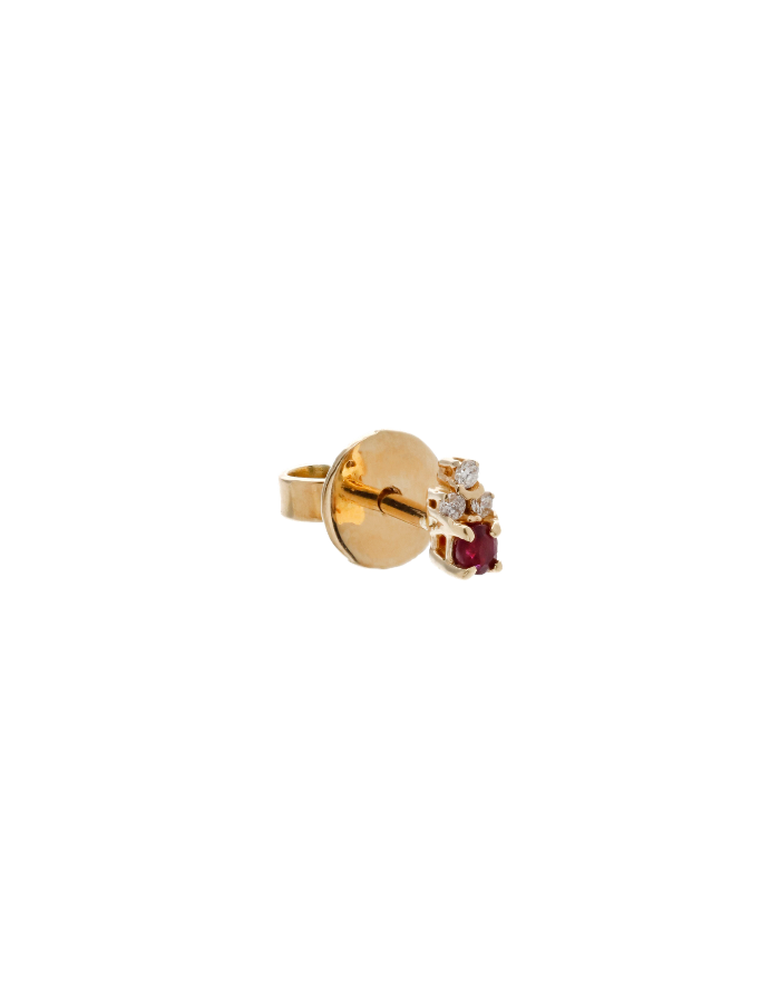 STUD RUBí Y 3 DIAMANTES