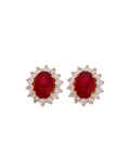 PAR DE ARETAS RUBí OVALADOS CLUSTER DIAMANTES