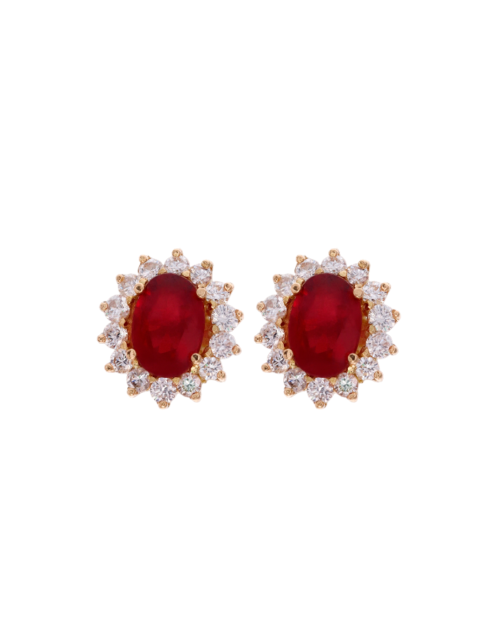 PAR DE ARETAS RUBí OVALADOS CLUSTER DIAMANTES