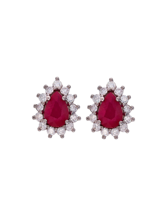 PAR DE ARETAS GOTA RUBí CLUSTER DIAMANTES