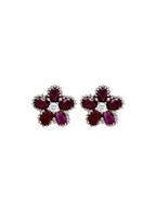 PAR DE ARETAS FLORES RUBí CON DIAMANTES