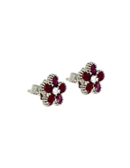 PAR DE ARETAS FLORES RUBí CON DIAMANTES