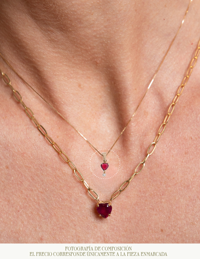DIJE CORAZóN RUBÍ Y DIAMANTE