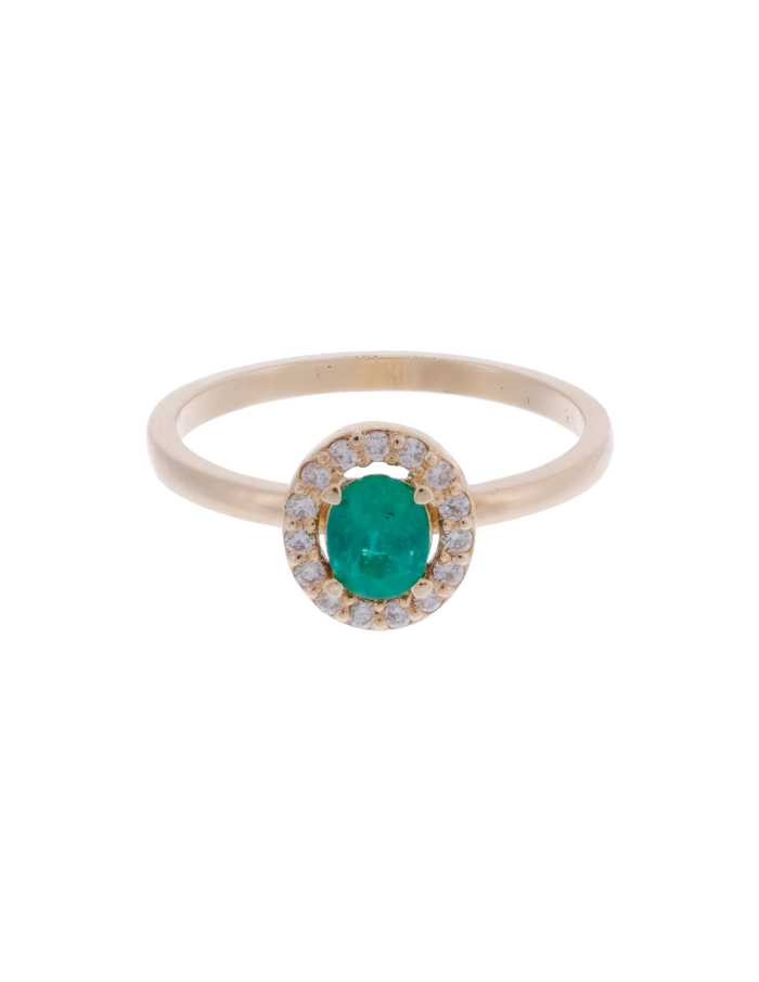 ANILLO ESMERALDA OVALADO Y HALO DIAMANTES