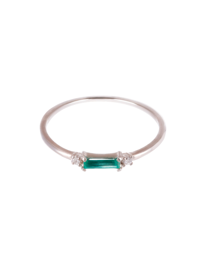 ARGOLLA ESMERALDA BAGUETTE CON DIAMANTES REDONDOS