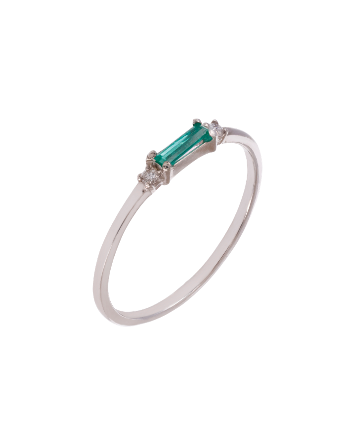 ARGOLLA ESMERALDA BAGUETTE CON DIAMANTES REDONDOS