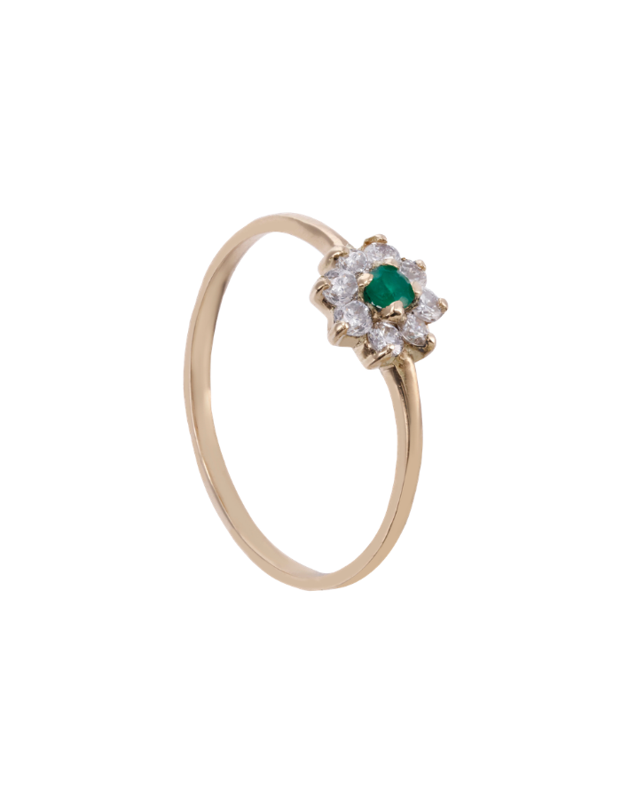 ANILLO FLOR ESMERALDA CENTRAL Y DIAMANTES