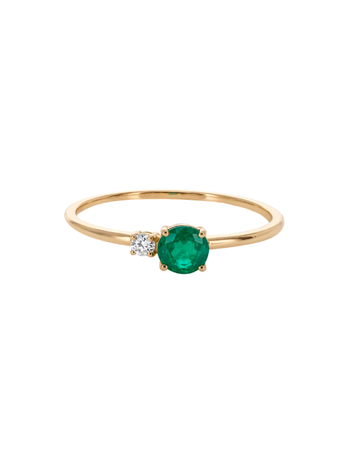 ANILLO ESMERALDA REDONDA Y DIAMANTE