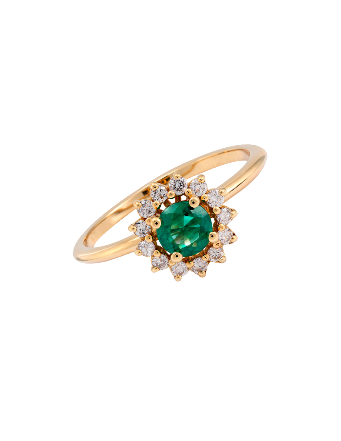 ANILLO ESMERALDA REDONDA CLUSTER DIAMANTES