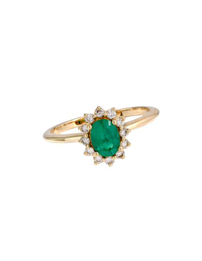 ANILLO ESMERALDA OVALADA CLUSTER DIAMANTES