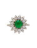 ANILLO FLOR ESMERALDA REDONDA DOBLE CLUSTER DIAMANTES