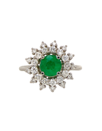 ANILLO FLOR ESMERALDA REDONDA DOBLE CLUSTER DIAMANTES