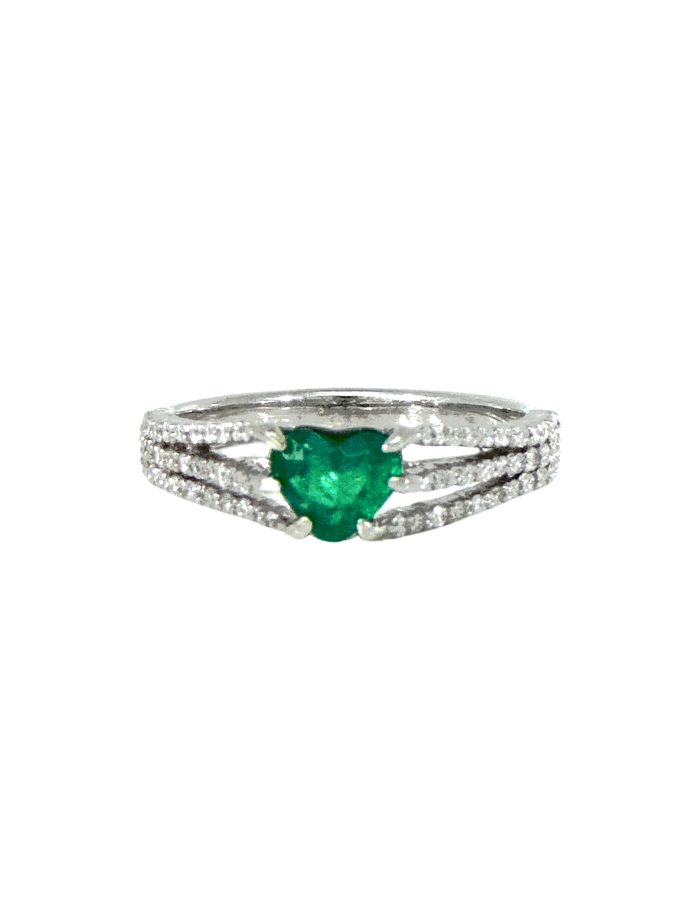 ANILLO CORAZÓN ESMERALDA TIRAS DIAMANTES