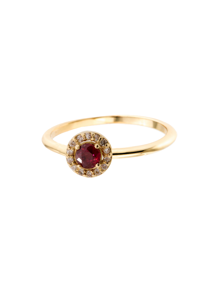 ANILLO RUBI REDONDO Y HALO DIAMANTES