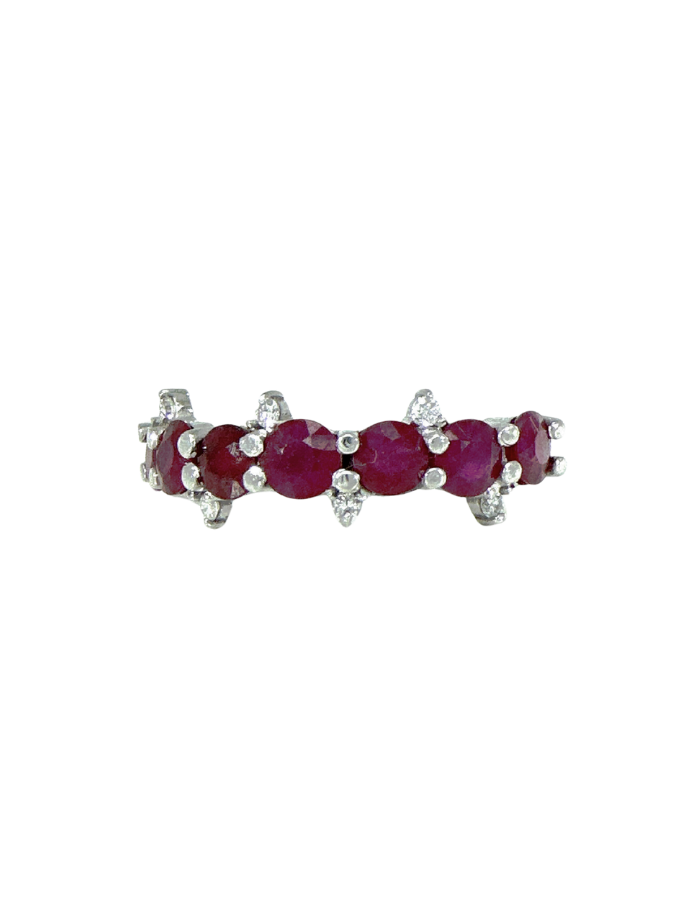 ANILLO RUBíS Y DIAMANTES REDONDOS