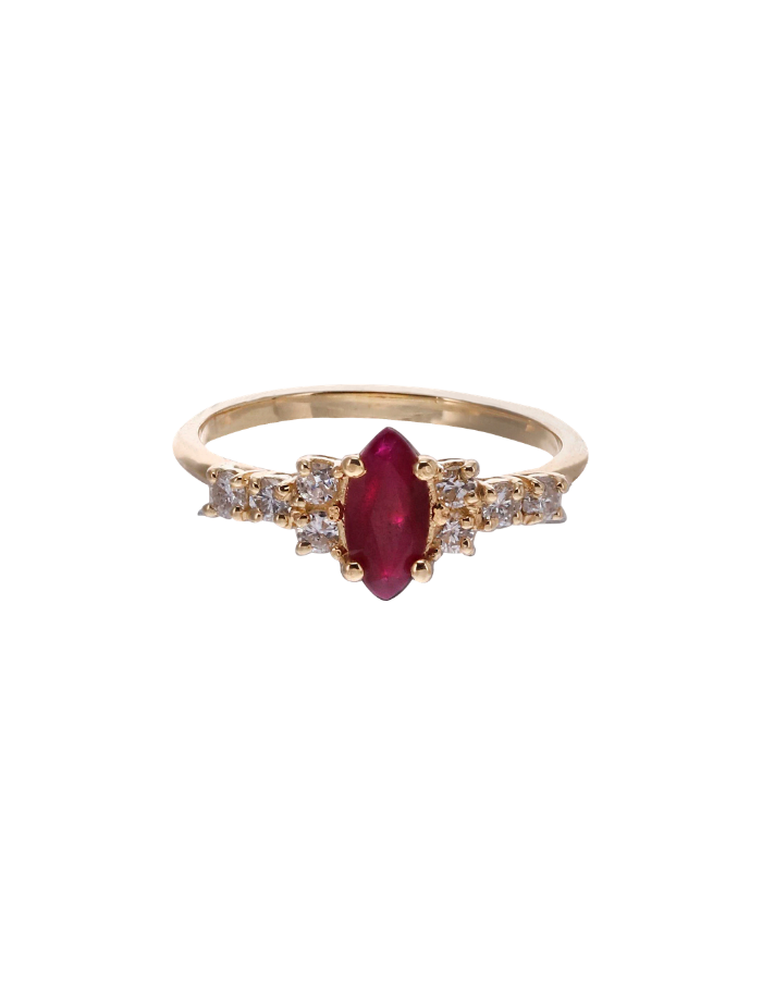 ANILLO RUBí MARQUISSE Y DIAMANTES REDONDOS