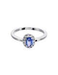 ANILLO ZAFIRO OVALADO Y HALO DIAMANTES
