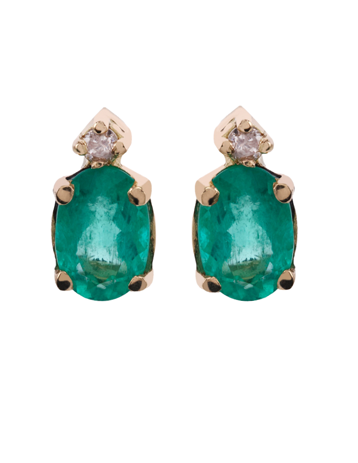 PAR DE STUDS ESMERALDA OVALADA CON PUNTO DE DIAMANTE